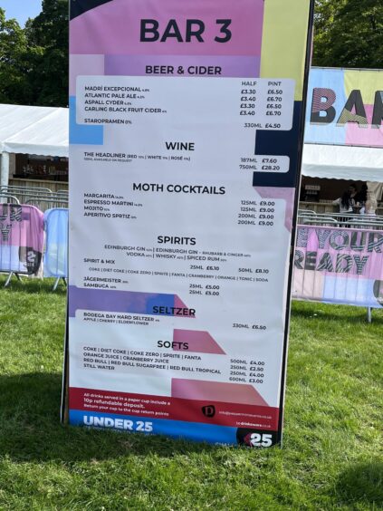 Bar prices at Big Weekend in Dundee