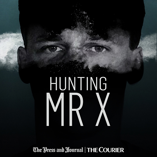 A man's eyes shown through a hazy mist with the words Hunting Mr X.
