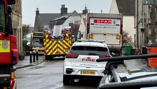 Emergency services at the scene in Freuchie. Image: Struan Nimmo/DC Thomson
