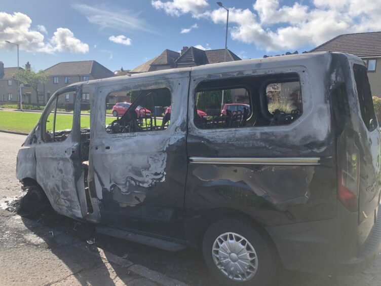 The burnt out vehicle, which was completely destroyed by the fire. Image: James Simpson/DC Thomson.