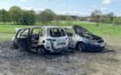 Two burnt-out cars in Caird Park, Dundee