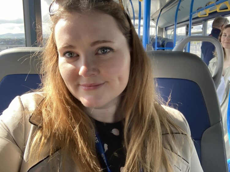 Joanna on the Fife 'driverless' bus. 