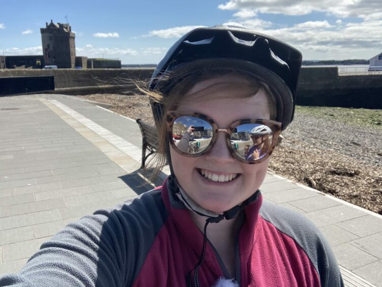 Joanna Bremner in Broughty Ferry. She cycled between Broughty Ferry and the Dundee LEZ to test how an e-cargo bike works for shopping, instead of car.