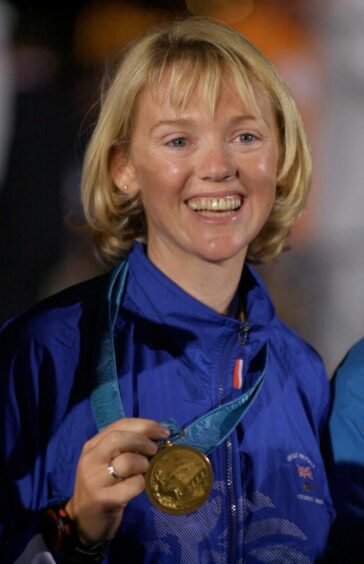 Shirley Robertson celebrates her Olympic Games success in 2000.