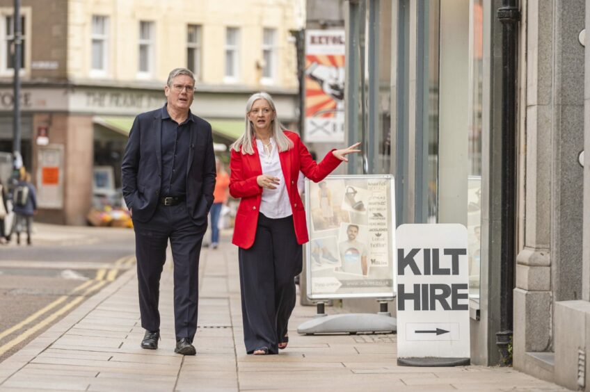 Keir Starmer on Kirkcaldy High Street with Labour candidate Wilma Brown.