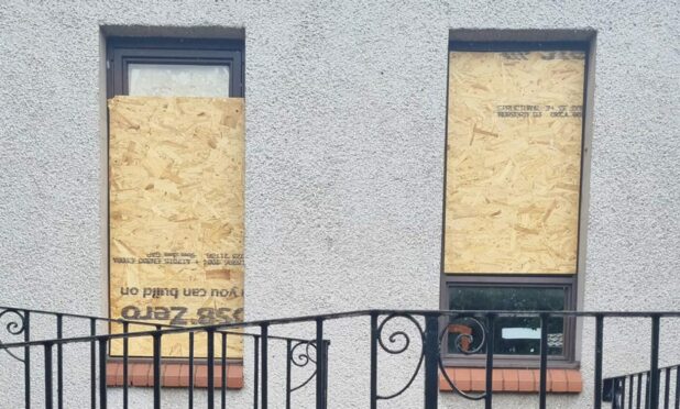 Boarded-up windows from a previous break-in at Patthead Primary School in Kirkcaldy
