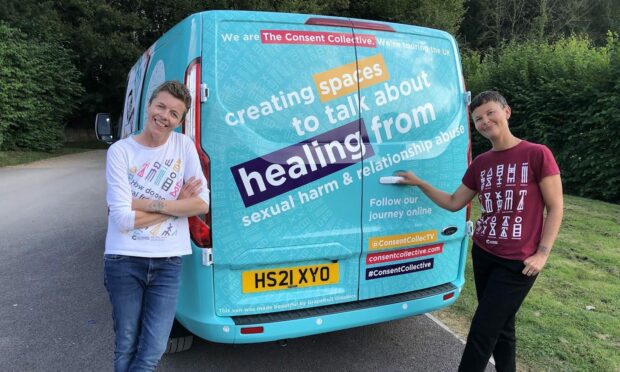 Nina Burrowes and Cynthia Ellis travelled around the UK in their brightly coloured van. Image: Consent Collective.