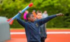 Josh Adeyinka, of St Clement's RC Primary, in the P6 javelin. Image: Steve MacDougall.