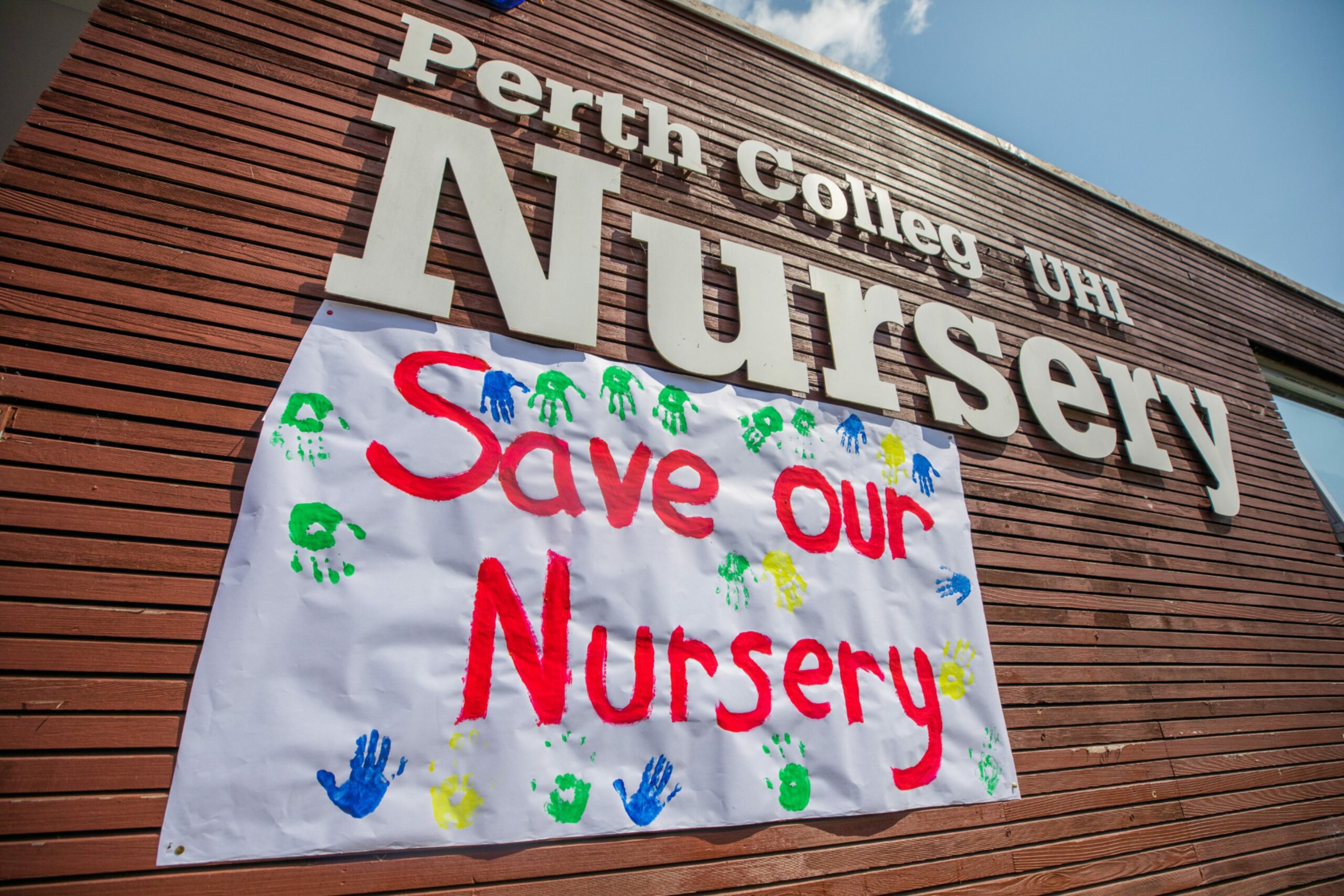 Protest sign at UHI Perth nursery.