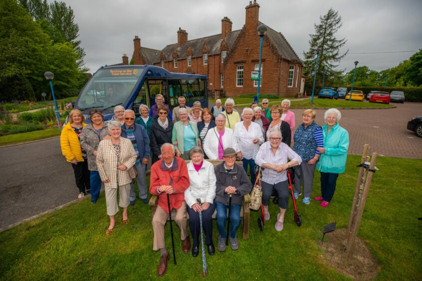 Auchterarder community bus passengers protest outside St Margaret's Hospital in the town.