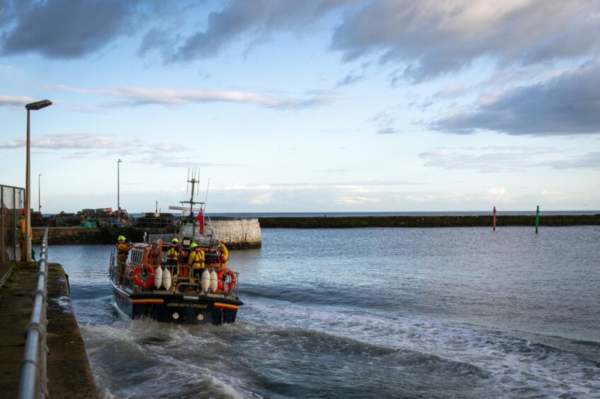 RNLB Inchcape launching at Arbroath.