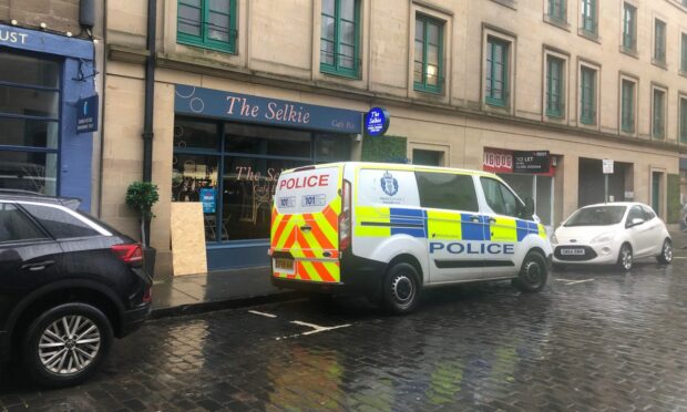 Police outside The Selkie on Exchange Street. Image: James Simpson/DC Thomson