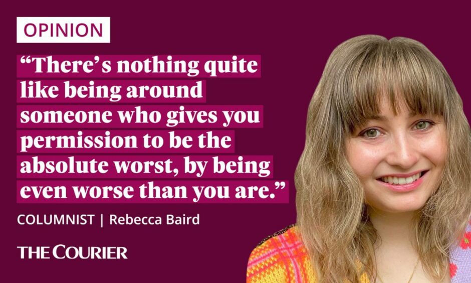 The writer Rebecca Baird next to a quute: "There's nothing quite like being around someone who gives you permission to be the absolute worst, by being even worse than you are."