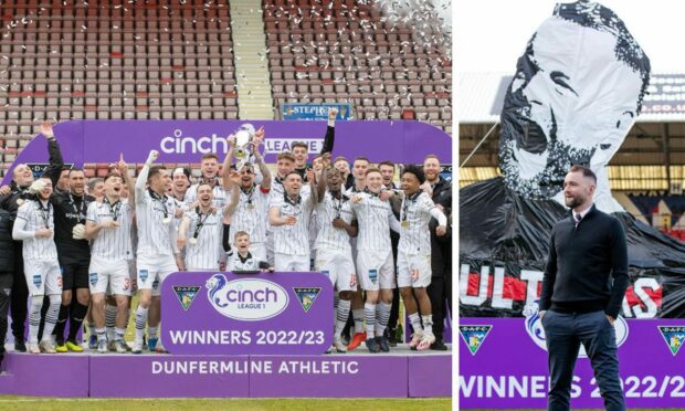 James McPake led Dunfermline to the League One title last season. Images: SNS and Craig Brown/DAFC.