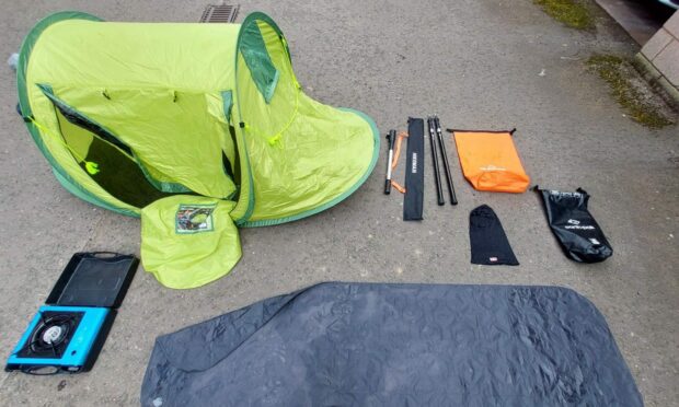 The camping gear was found on Monday. Image: Police Scotland.