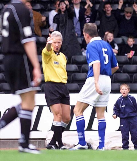 Jim Weir gets sent off in Paisley. 
