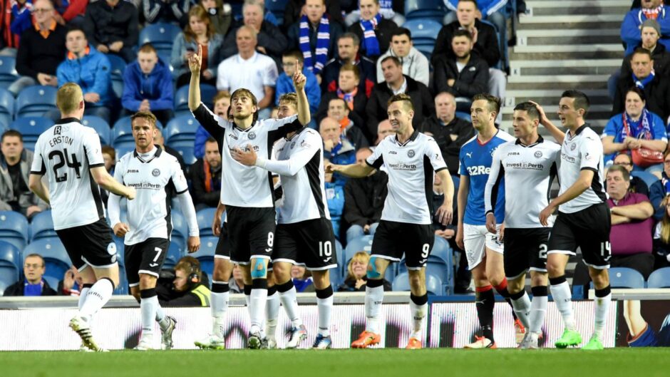Saints' best ever performance at Ibrox was their 2015 League Cup victory. Davidson opened the scoring.