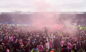 Former Dundee United man Louis Appere savours wild Northampton Town fan scenes after sealing promotion alongside ex Raith Rovers star