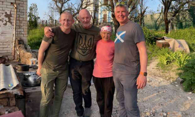 The volunteer team (David Hamilton, of Fife, far right) in Ukraine.