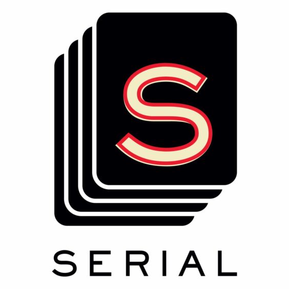 The Serial podcast cover with a large 'S' over a rectangle