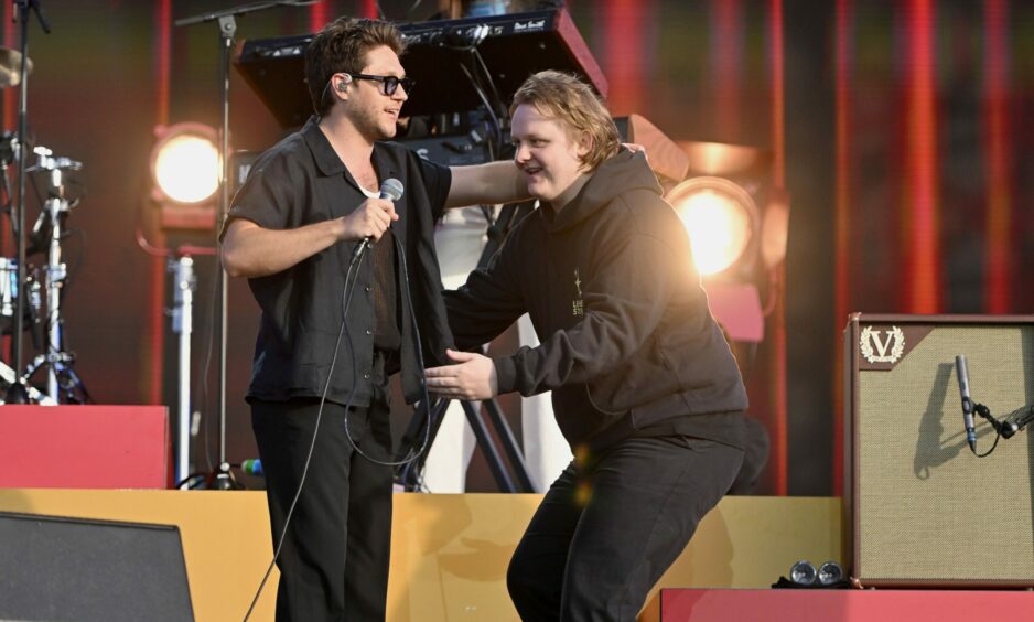 Lewis Capaldi joins Niall Horan on stage at Radio 1's Big Weekend in Dundee.