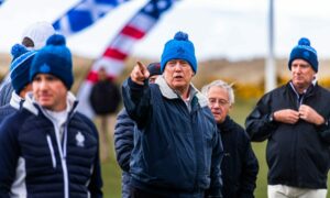 Donald Trump with son Eric Trump and guests in Aberdeenshire. Image: Supplied.