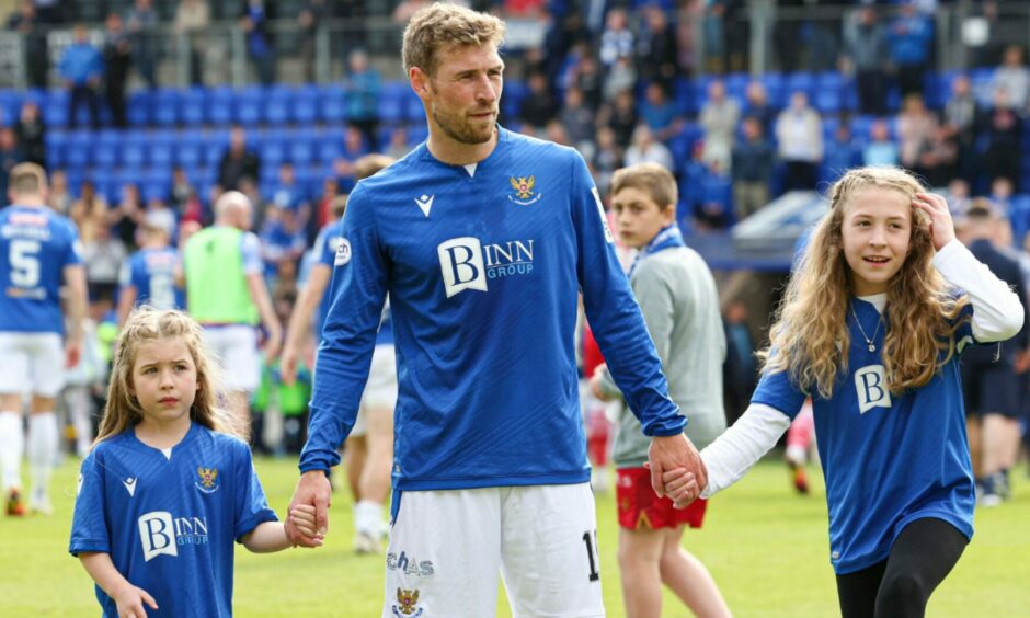 David Wotherspoon with his daughters after his last game for St Johnstone.