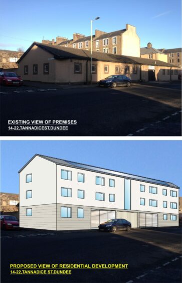 A computer-generated image showing how a new block of flats on Tannadice Street could look