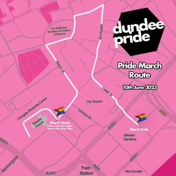 Map of Dundee Pride march route.