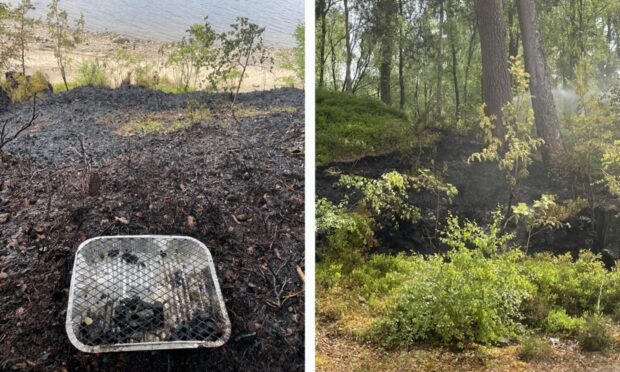 The damage caused at Kilvrecht, Perthshire, by a disposable barbecue.
