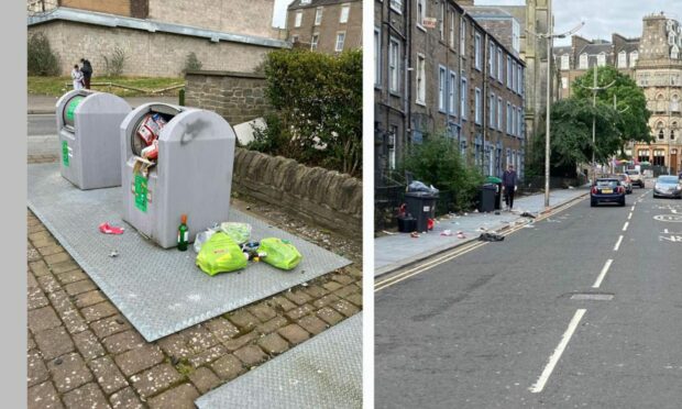 Jenny Marra shared images on social media of bins overflowing in the Lochee area and the city centre. Image: Jenny Marra.