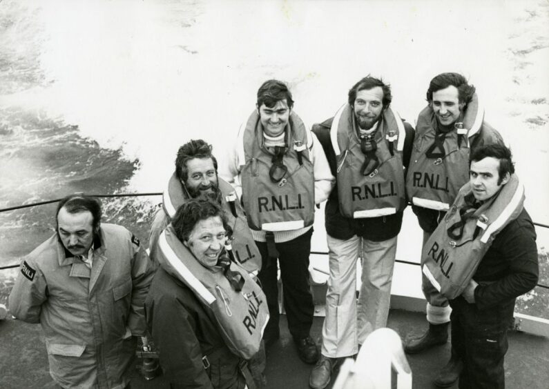 Broughty Ferry Lifeboat Crew Members. L-R: Willie Findlay, Harry Kennedy, Hugh Scott, (second Coxwain), Ian Fenwick, Frank Donnelly, Angus Munro and Alistair Piggot.