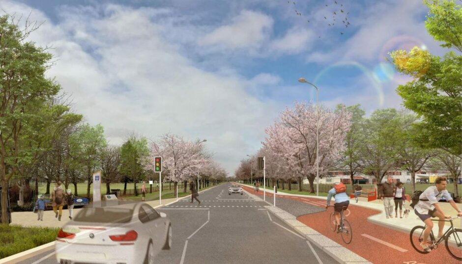 An artist's impression of an active freeway travel route on Arbroath Road in Dundee