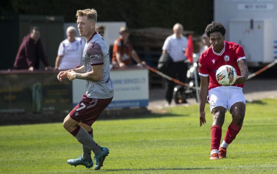 Seth Patrick playing for Brechin City FC against Arbroath FC