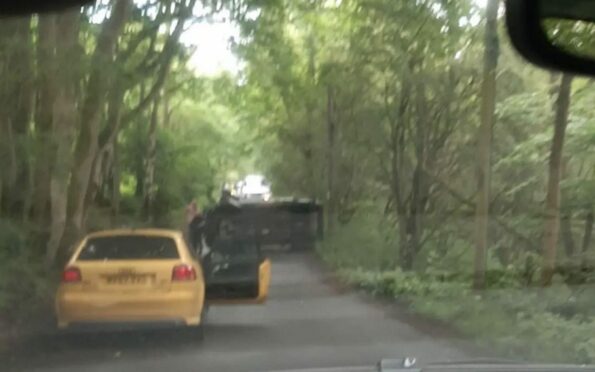 Hill Road in Ballingry has been blacked after a car overturned. Image Fife Jammer Locations Facebook