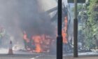 Flames emerging from a Stagecoach bus fire in Broughty Ferry.