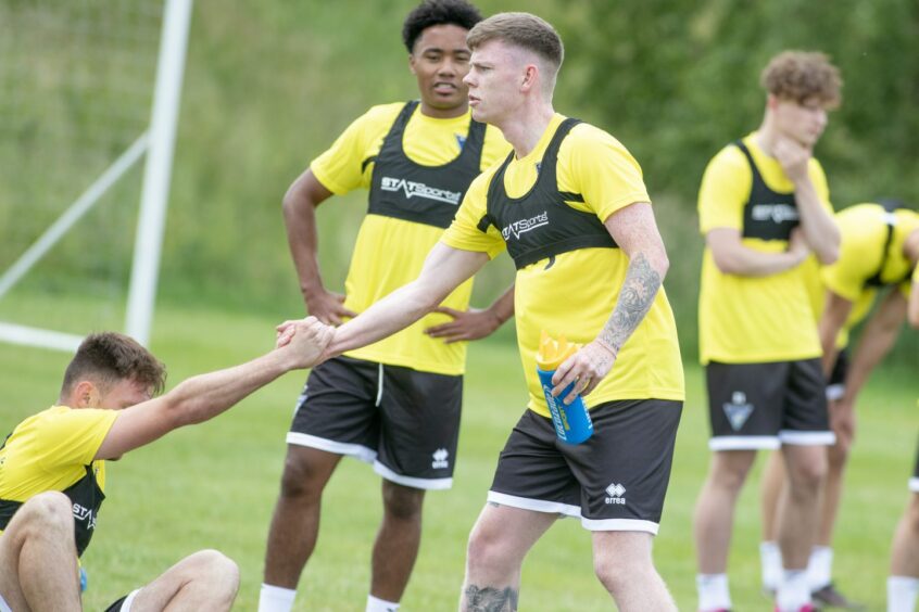 Sam Fisher with his Dunfermline team-mates during pre-season training.