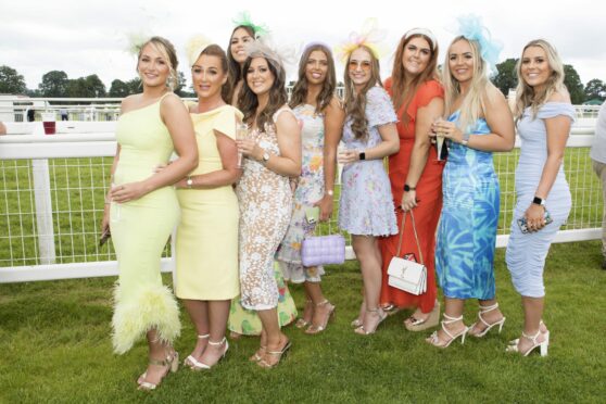 A group of fashionable ladies at Pride race day. Image: Phil Hannah