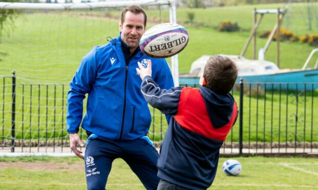 Chris Paterson helping out at Seamab rugby practice in Kinross-shire. Image: Seamab