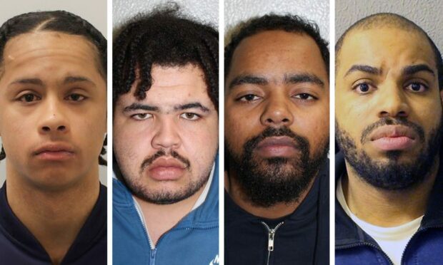 L-R Dylan Newman, Ellis Davey, Malik Paul and Michael Nwadire, the county lines drug gang caught in Dundee. Image: Met Police.