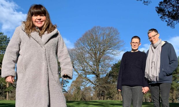 Escape to the Country host Briony May Williams with Brighton couple Emma and Anja