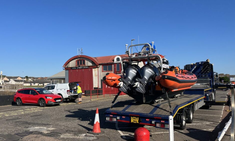 Atlantic 85 lifeboat arriving at Arbriath.