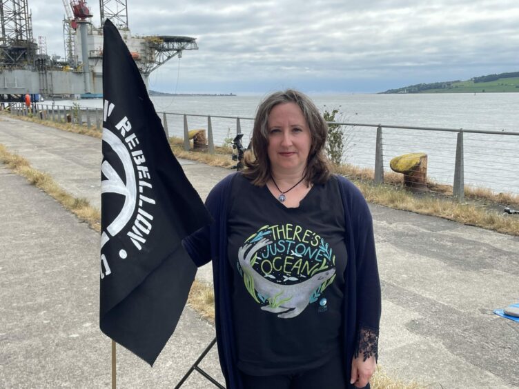 Mindy Cairns at the Dundee protest against the Rosebank oil field