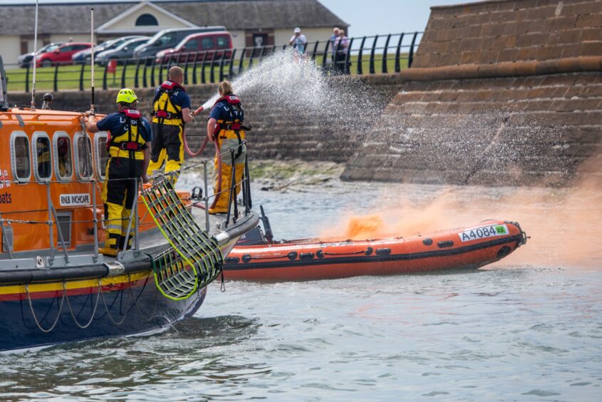Crew close in during the lifesaving demonstration at the Arbroath RNLI open day at town harbour.