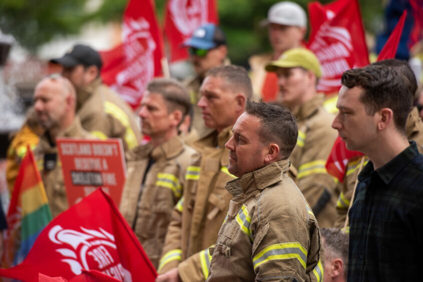 Firefighters demonstrating against cuts to appliances. 