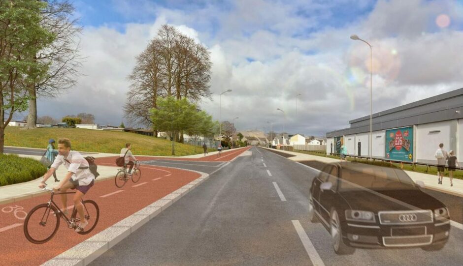 Macalpine Road in Dundee with a cycle lane added as part of the active freeway plans.