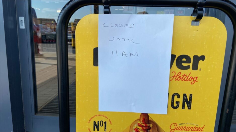 A sign outside of the Scotmid Co-op in West Mains Avenue, Perth, advising of its closure until 11am