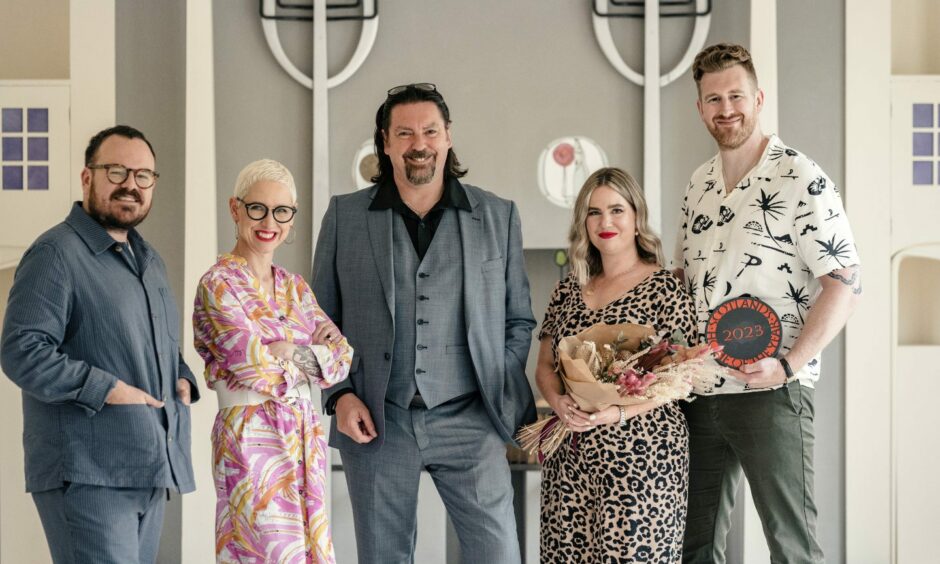 Christina and Ben Blundell with SHOTY judges Banjo Beale, Anna Campbell-Jones and Michael Angus. Image: BBC.