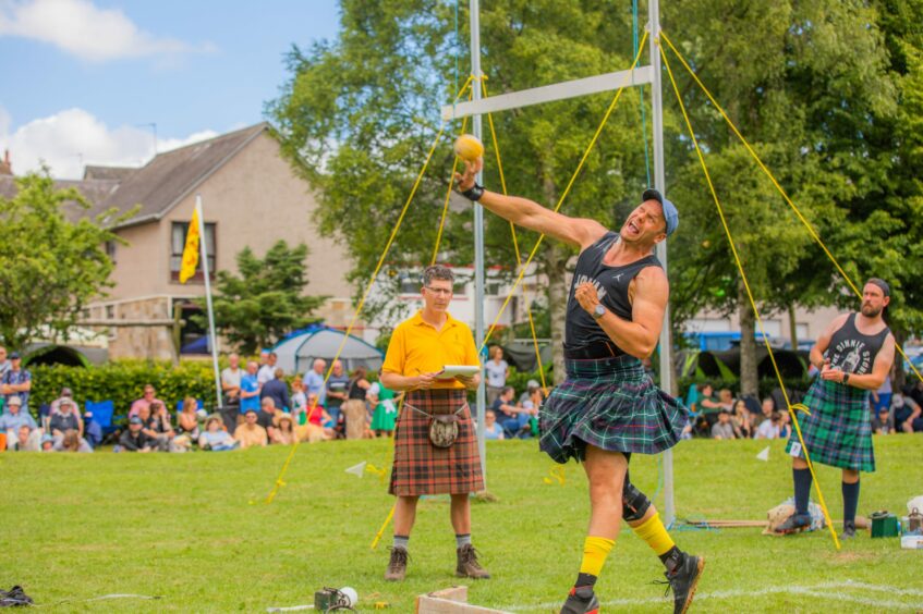 Shot putt competitors at the Ceres Highland Games.