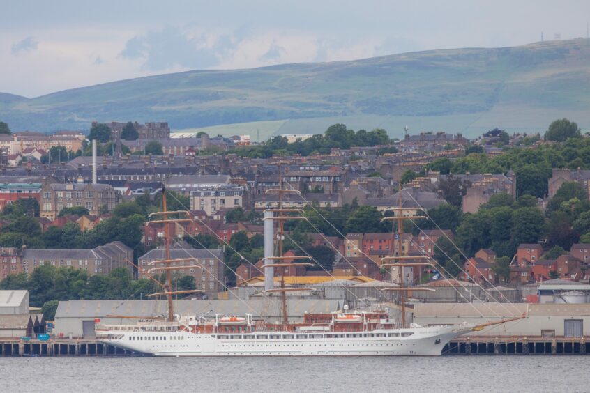 The Sea Cloud Spirit in front of Dundee.
